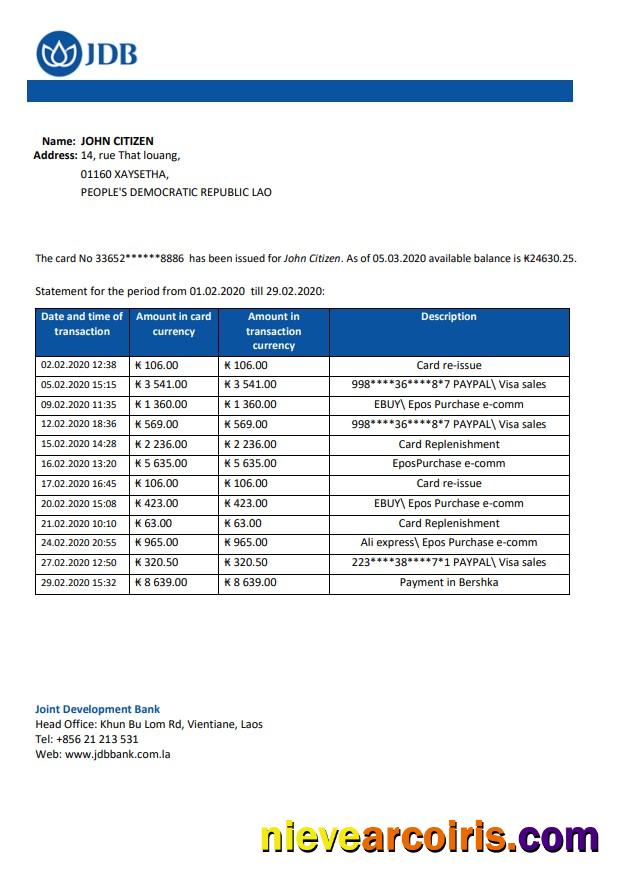Laos Joint Development Bank (JDB) statement